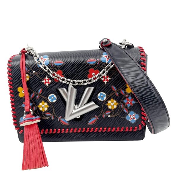 Louis Vuitton  Twist MM Epi Leather Blooming Flowers Chain Crossbody Bag Black - Picture 1 of 13